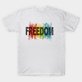 Colorful Freedom Distressed Grunge Design T-Shirt